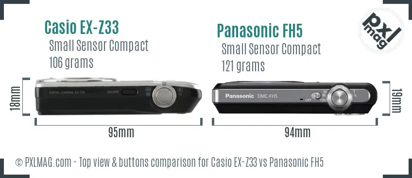 Casio EX-Z33 vs Panasonic FH5 top view buttons comparison