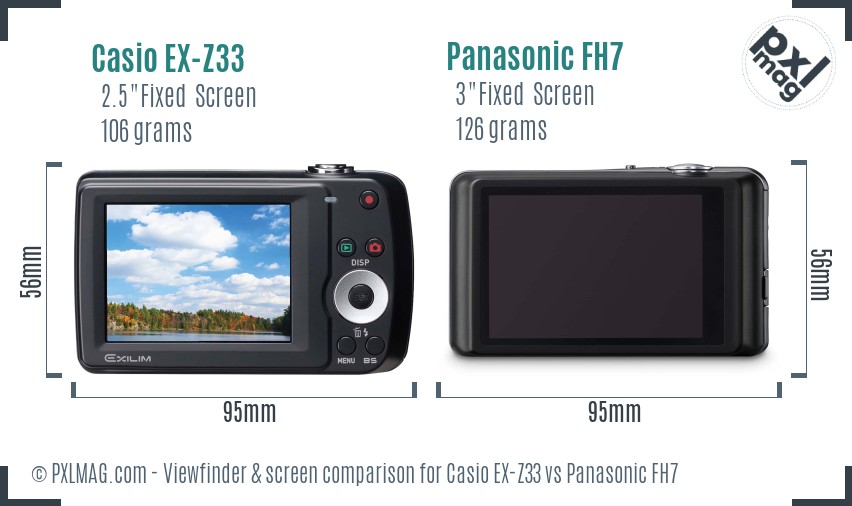 Casio EX-Z33 vs Panasonic FH7 Screen and Viewfinder comparison