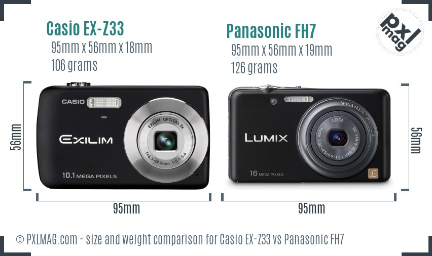 Casio EX-Z33 vs Panasonic FH7 size comparison