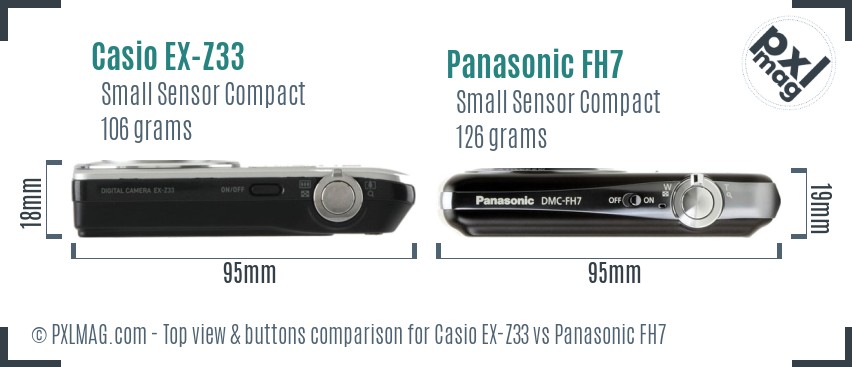 Casio EX-Z33 vs Panasonic FH7 top view buttons comparison