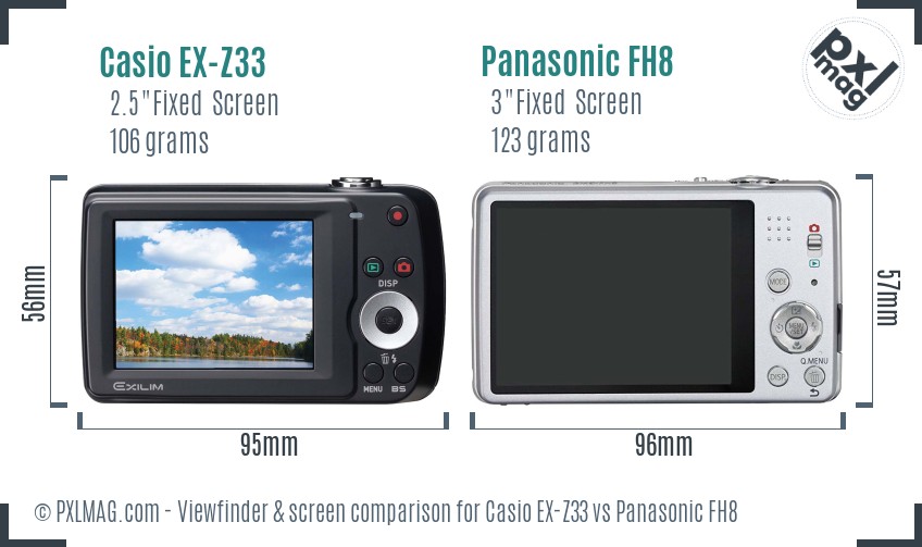 Casio EX-Z33 vs Panasonic FH8 Screen and Viewfinder comparison