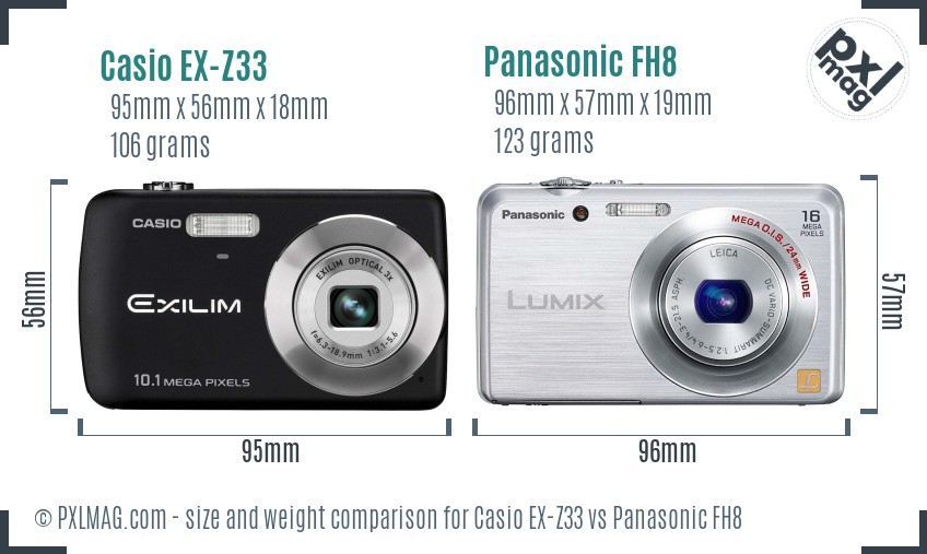 Casio EX-Z33 vs Panasonic FH8 size comparison Casio EX-Z33 vs Panasonic FH8 size comparison