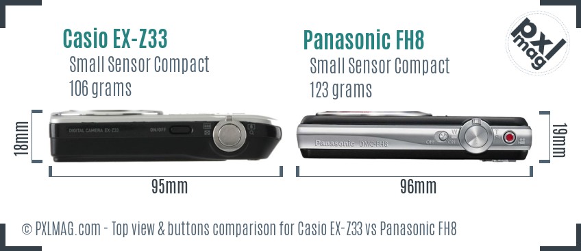Casio EX-Z33 vs Panasonic FH8 top view buttons comparison