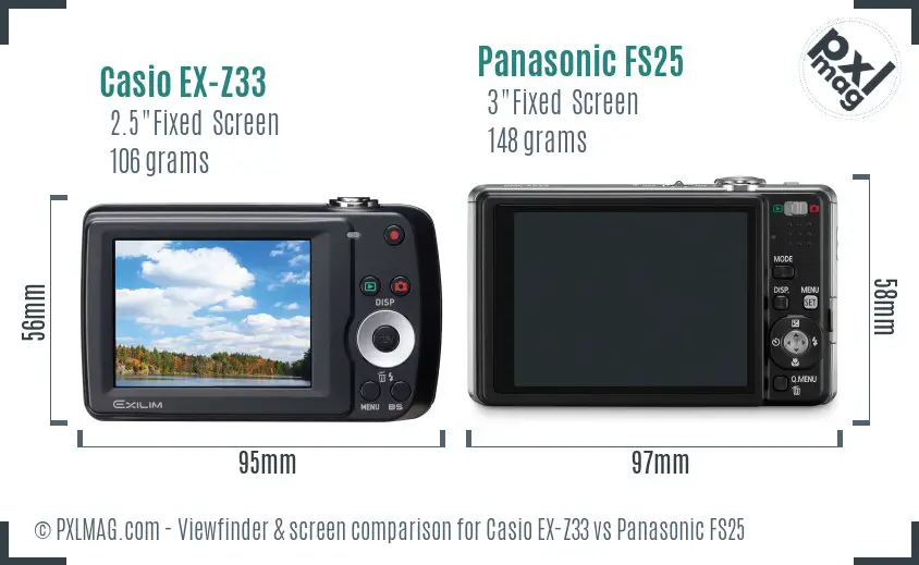 Casio EX-Z33 vs Panasonic FS25 Screen and Viewfinder comparison