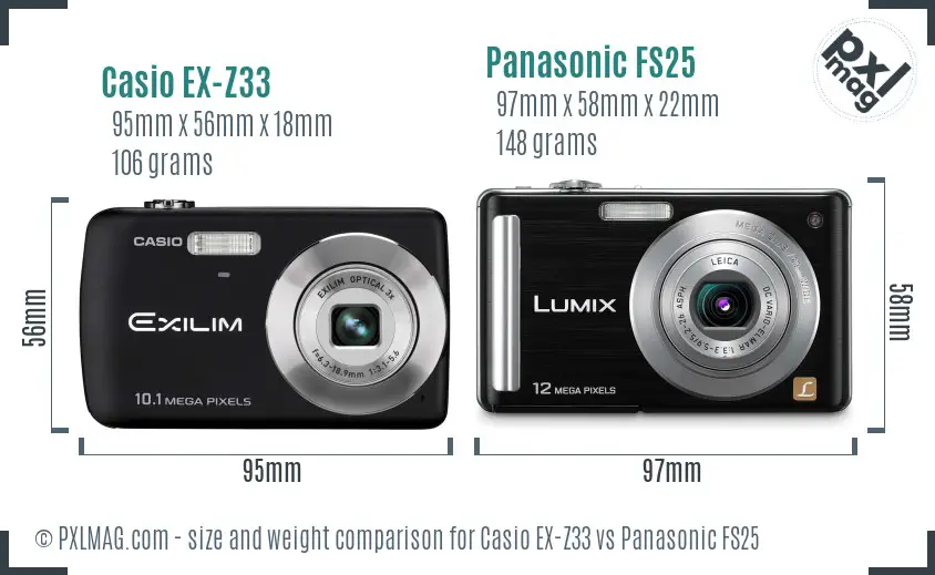 Casio EX-Z33 vs Panasonic FS25 size comparison