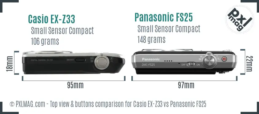 Casio EX-Z33 vs Panasonic FS25 top view buttons comparison