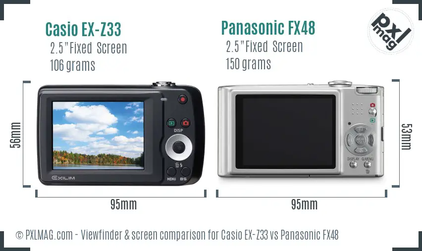 Casio EX-Z33 vs Panasonic FX48 Screen and Viewfinder comparison