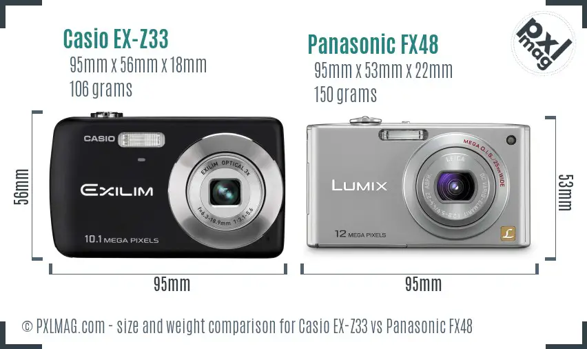 Casio EX-Z33 vs Panasonic FX48 size comparison