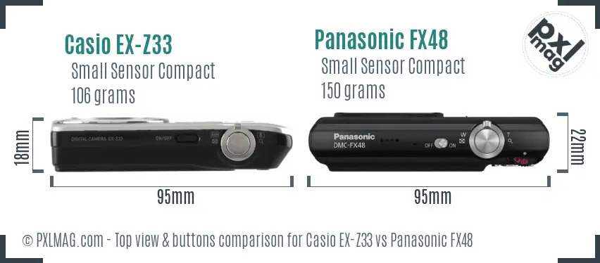 Casio EX-Z33 vs Panasonic FX48 top view buttons comparison