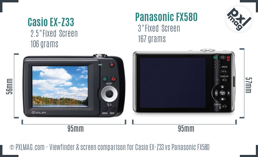 Casio EX-Z33 vs Panasonic FX580 Screen and Viewfinder comparison