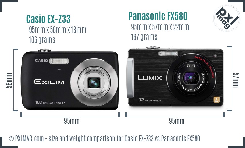 Casio EX-Z33 vs Panasonic FX580 size comparison