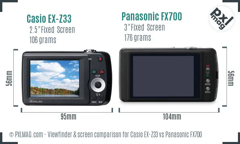 Casio EX-Z33 vs Panasonic FX700 Screen and Viewfinder comparison