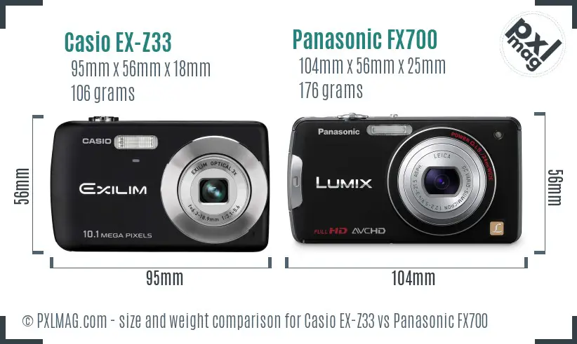 Casio EX-Z33 vs Panasonic FX700 size comparison