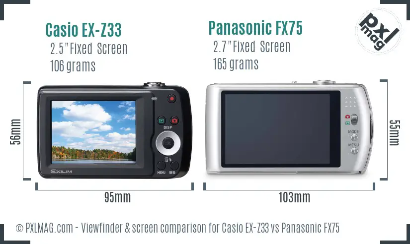 Casio EX-Z33 vs Panasonic FX75 Screen and Viewfinder comparison