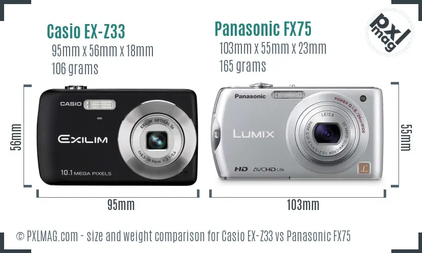 Casio EX-Z33 vs Panasonic FX75 size comparison