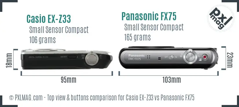Casio EX-Z33 vs Panasonic FX75 top view buttons comparison