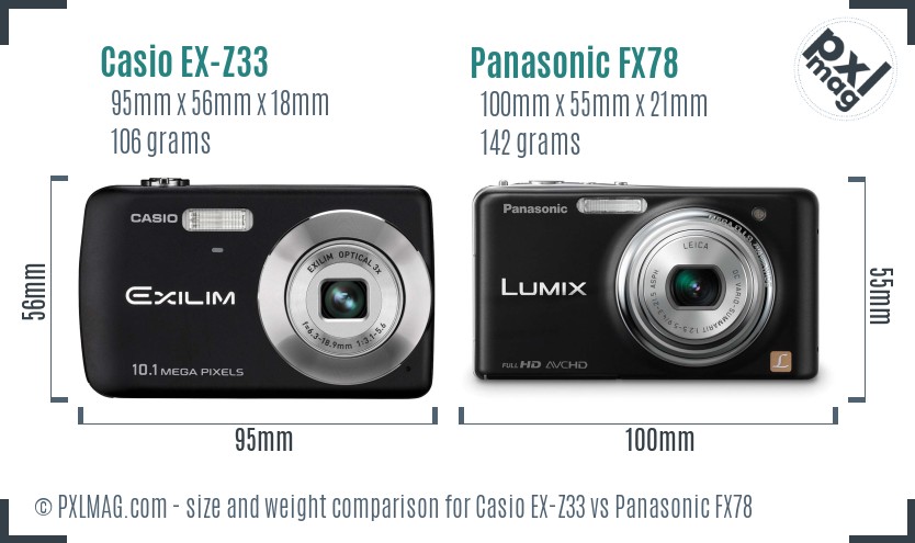 Casio EX-Z33 vs Panasonic FX78 size comparison