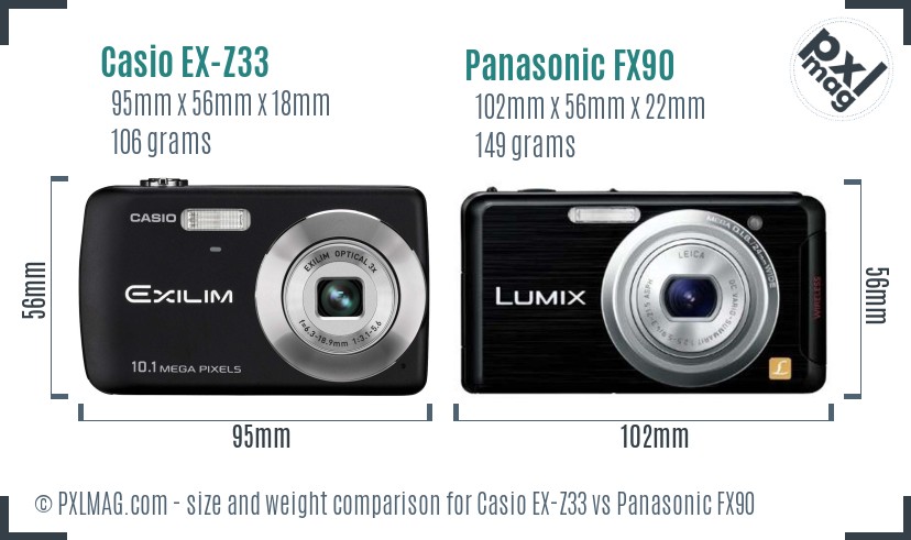 Casio EX-Z33 vs Panasonic FX90 size comparison Casio EX-Z33 vs Panasonic FX90 size comparison