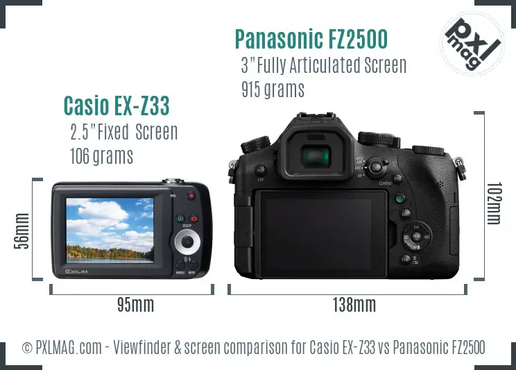 Casio EX-Z33 vs Panasonic FZ2500 Screen and Viewfinder comparison