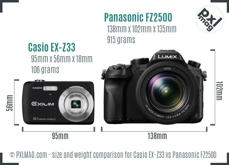 Casio EX-Z33 vs Panasonic FZ2500 size comparison