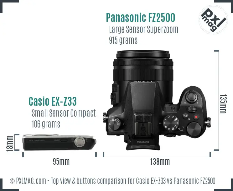 Casio EX-Z33 vs Panasonic FZ2500 top view buttons comparison