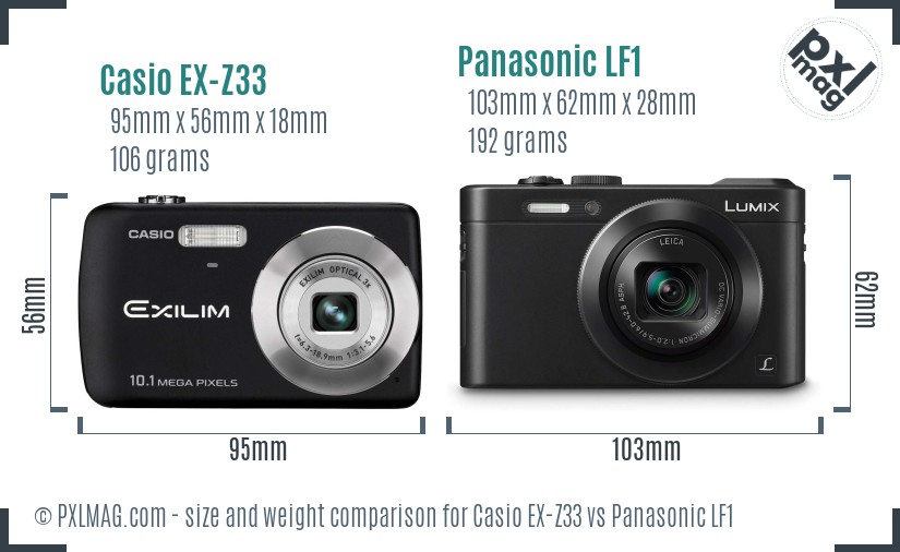 Casio EX-Z33 vs Panasonic LF1 size comparison