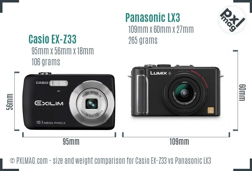 Casio EX-Z33 vs Panasonic LX3 size comparison