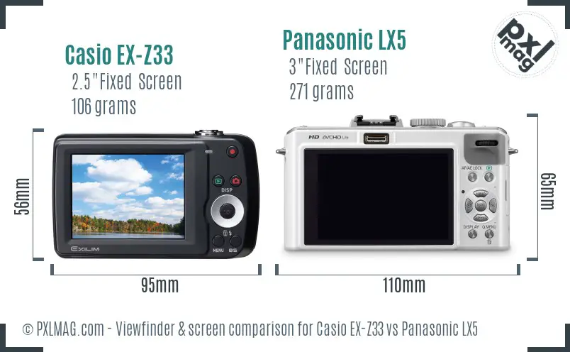 Casio EX-Z33 vs Panasonic LX5 Screen and Viewfinder comparison Casio EX-Z33 vs Panasonic LX5 Screen and Viewfinder comparison