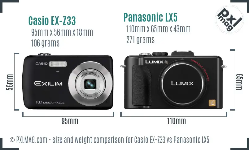 Casio EX-Z33 vs Panasonic LX5 size comparison Casio EX-Z33 vs Panasonic LX5 size comparison