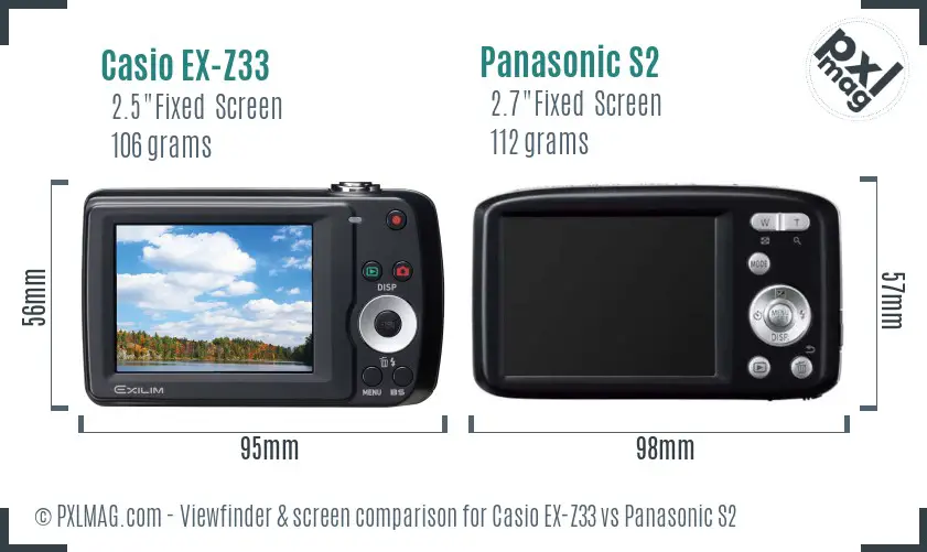 Casio EX-Z33 vs Panasonic S2 Screen and Viewfinder comparison