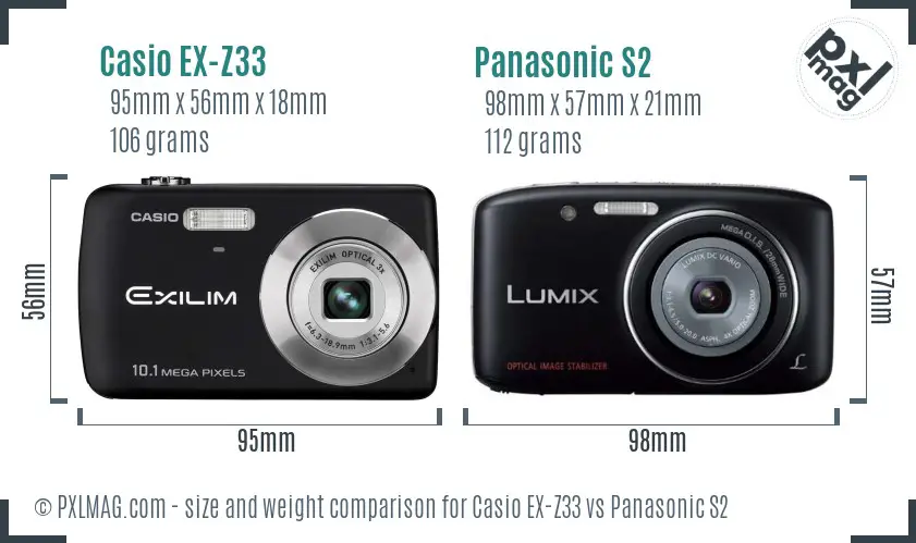 Casio EX-Z33 vs Panasonic S2 size comparison