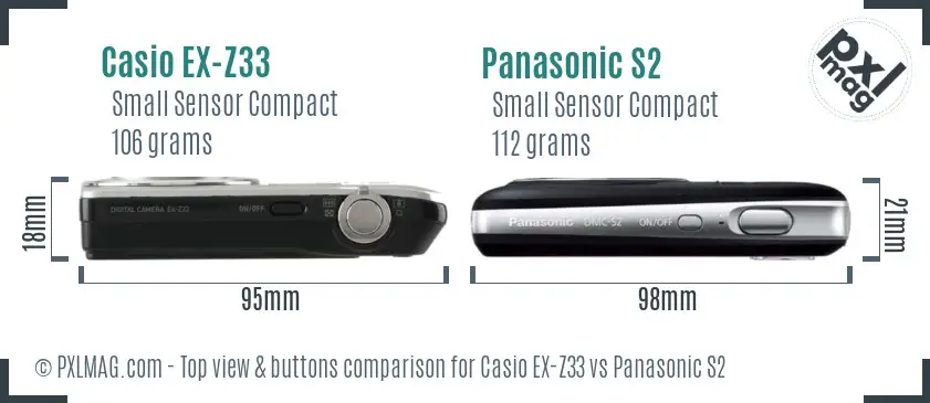 Casio EX-Z33 vs Panasonic S2 top view buttons comparison