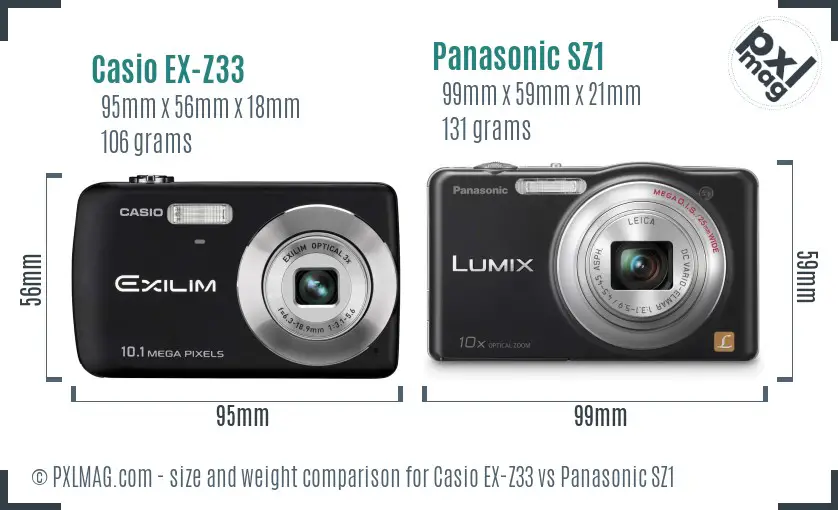 Casio EX-Z33 vs Panasonic SZ1 size comparison