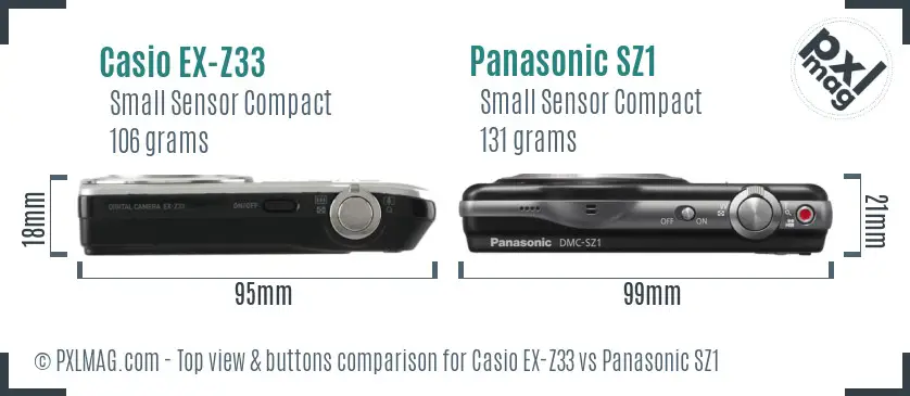 Casio EX-Z33 vs Panasonic SZ1 top view buttons comparison