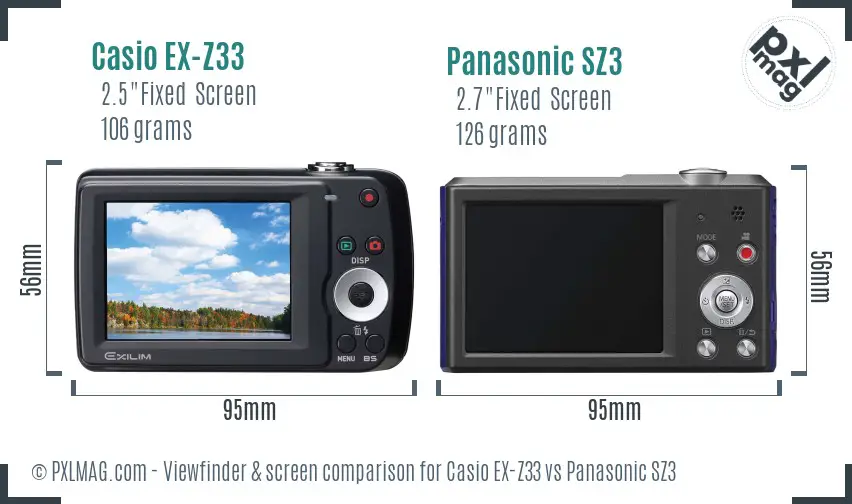 Back screen comparison between Casio EX-Z33 and Panasonic SZ3