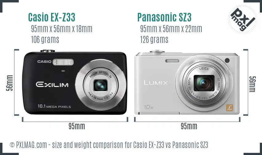 Size comparison of Casio EX-Z33 and Panasonic SZ3