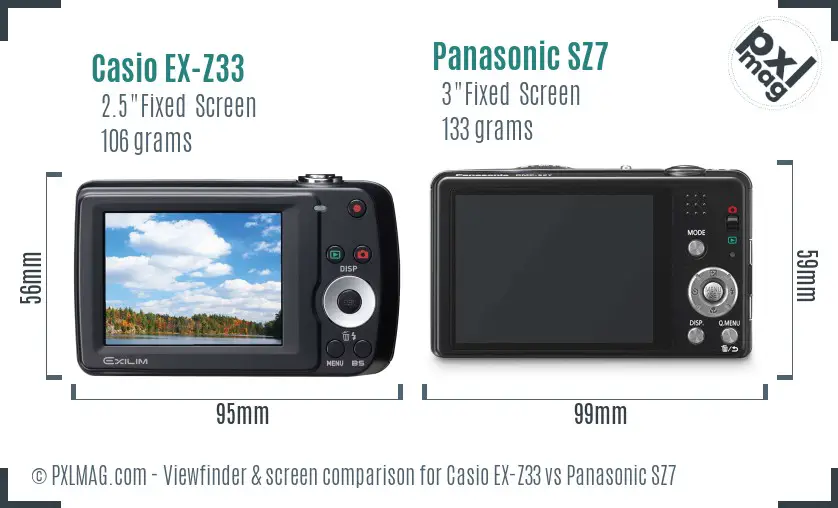 Casio EX-Z33 vs Panasonic SZ7 Screen and Viewfinder comparison