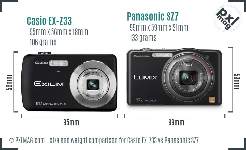 Casio EX-Z33 vs Panasonic SZ7 size comparison