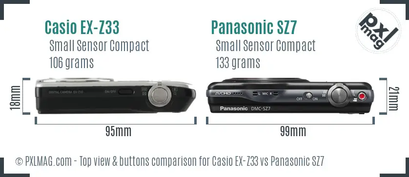 Casio EX-Z33 vs Panasonic SZ7 top view buttons comparison