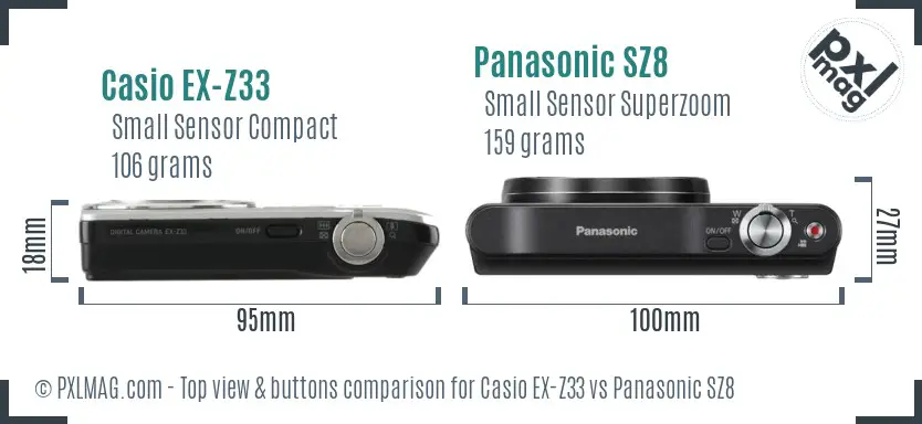 Casio EX-Z33 vs Panasonic SZ8 top view buttons comparison