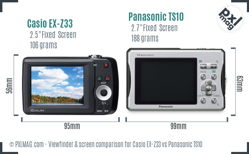 Casio EX-Z33 vs Panasonic TS10 Screen and Viewfinder comparison