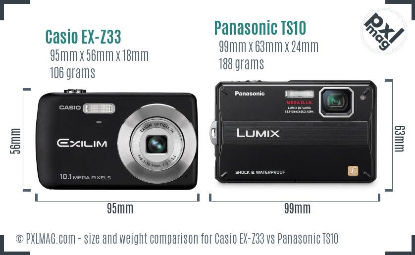 Casio EX-Z33 vs Panasonic TS10 size comparison