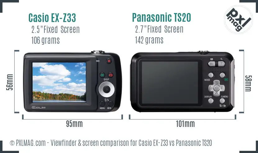 Casio EX-Z33 vs Panasonic TS20 Screen and Viewfinder comparison
