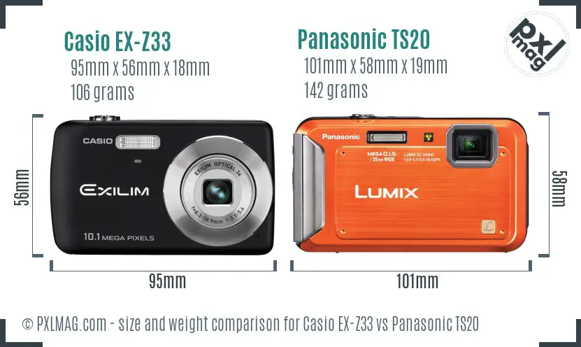 Casio EX-Z33 vs Panasonic TS20 size comparison