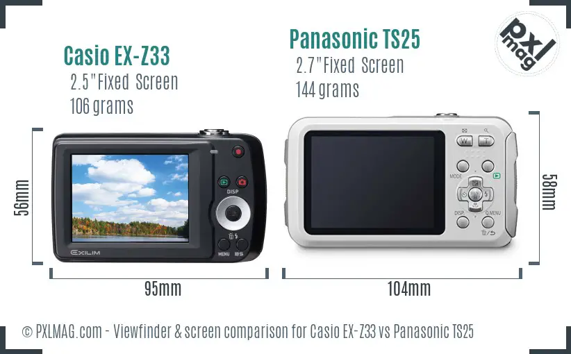 Casio EX-Z33 vs Panasonic TS25 Screen and Viewfinder comparison