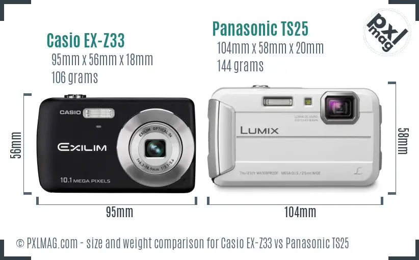 Casio EX-Z33 vs Panasonic TS25 size comparison
