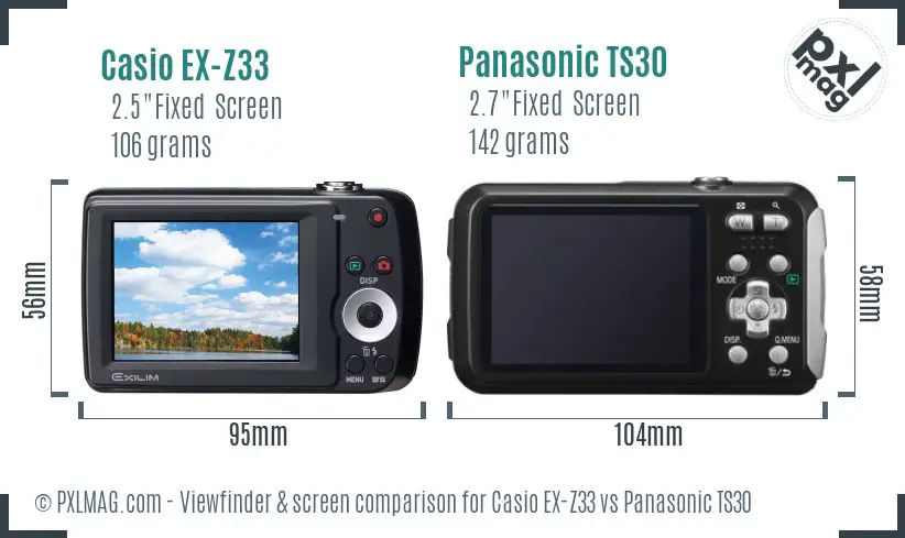 Casio EX-Z33 vs Panasonic TS30 Screen and Viewfinder comparison