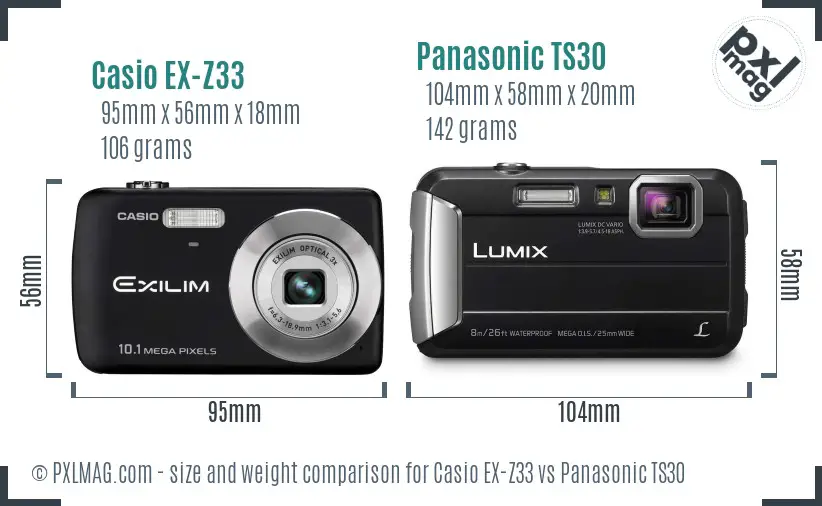 Casio EX-Z33 vs Panasonic TS30 size comparison