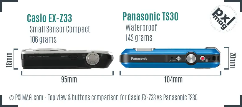 Casio EX-Z33 vs Panasonic TS30 top view buttons comparison