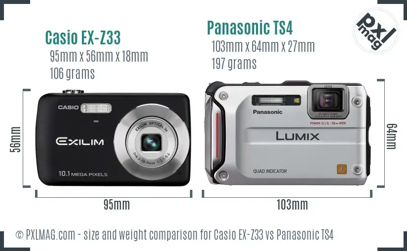 Casio EX-Z33 vs Panasonic TS4 size comparison Casio EX-Z33 vs Panasonic TS4 size comparison
